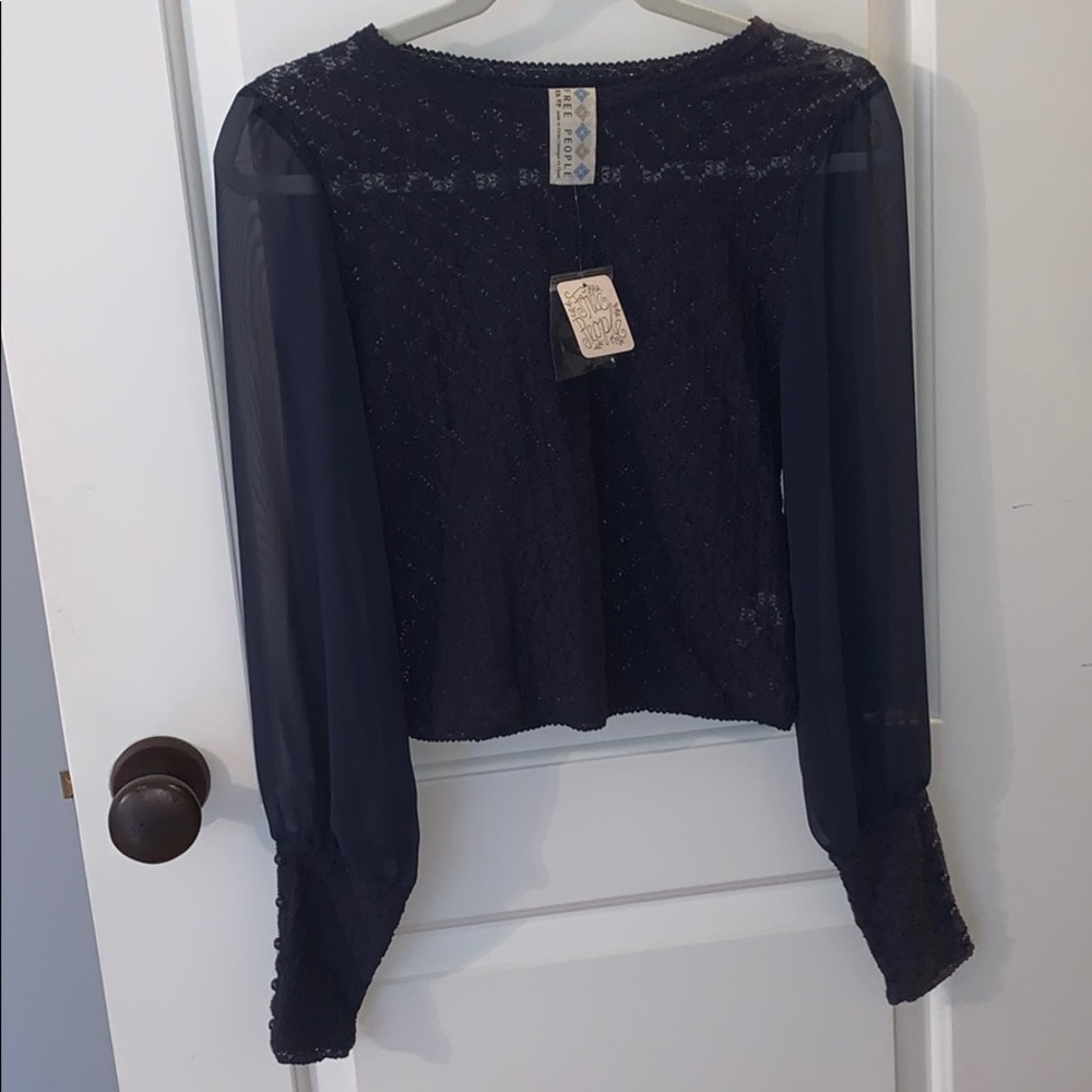 Free people lace blouse with sheer long sleeves